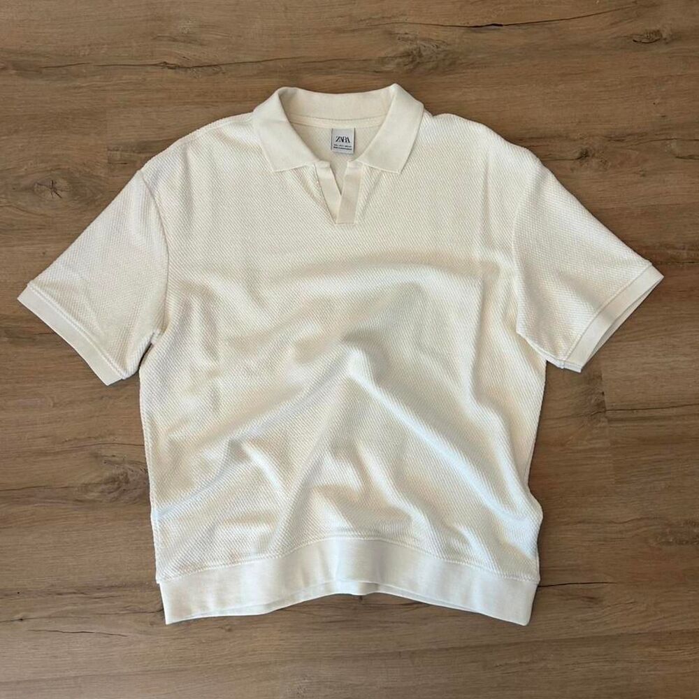 Zara Men's Cream and White Polo-shirts